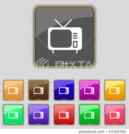 tv icon sign. Set with eleven colored buttons for tv icon sign. Set with eleven colored buttons for 43300300
