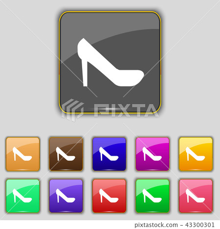 woman shoes icon sign. Set with eleven colored but woman shoes icon sign. Set with eleven colored but 43300301