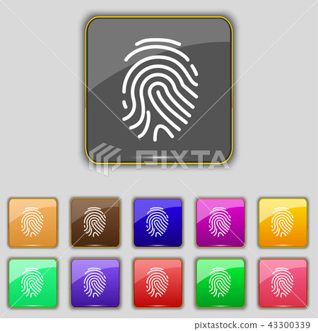 Scanned finger Icon sign. Set with eleven colored 43300339