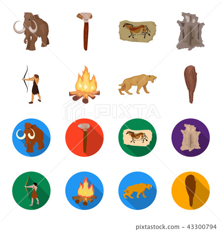 Man, hunter, onion, bonfire .Stone age set collection icons in cartoon,flat style vector symbol 43300794