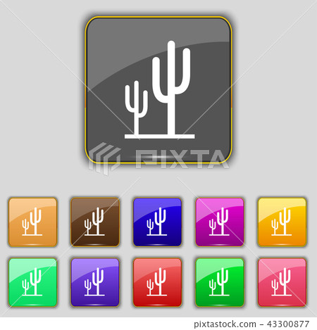 Cactus icon sign. Set with eleven colored buttons 43300877