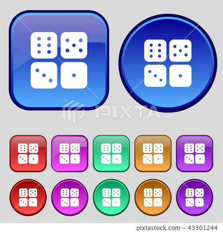 Dices icon sign. A set of twelve vintage buttons f Dices icon sign. A set of twelve vintage buttons f 43301244