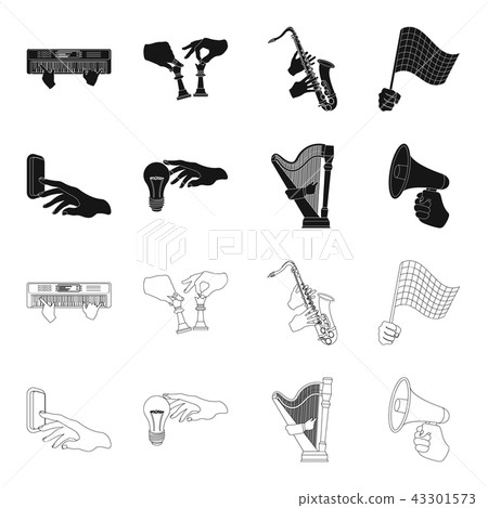 Electric switch button, incandescent lamp and other web icon in black,outline style. harp playing 43301573