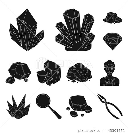 Precious Minerals black icons in set collection for design. Jeweler and Equipment vector symbol 43301651