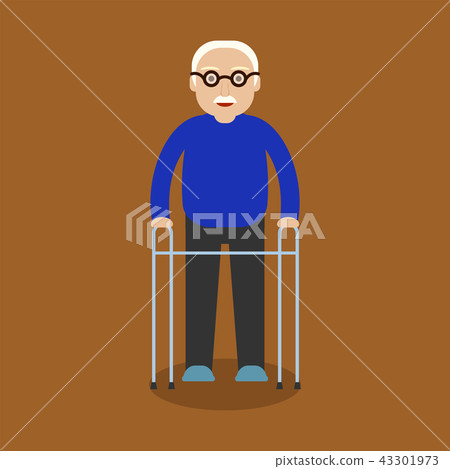 Grandpa standing full length with paddle walker Grandpa standing full length with paddle walker 43301973