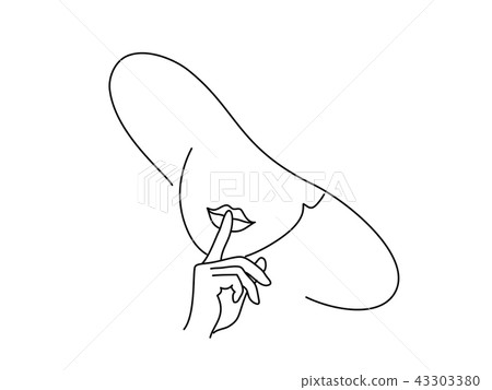 Line Drawing Art. Woman face with hand Line Drawing Art. Woman face with hand 43303380