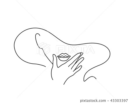 Line Drawing Art. Woman face with hand 43303397