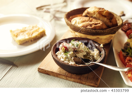 farm-style country lunch, traditional Albanian cuisi farm-style country lunch, traditional Albanian cuisi 43303799