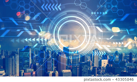 Circle Interface with aerial view of city skylines 43305846