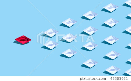 One paper boat leading other boats One paper boat leading other boats 43305921