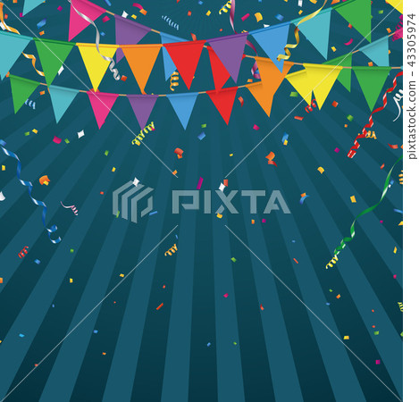 Colorful party flag and confetti background 43305974