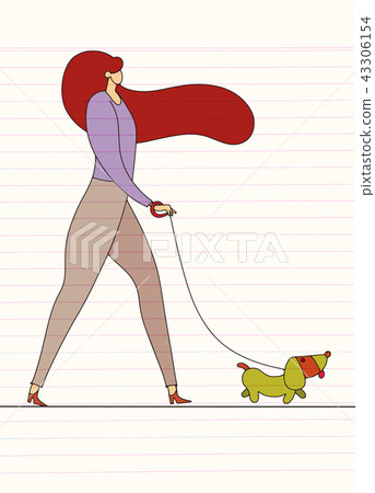 girl walking with dog 43306154