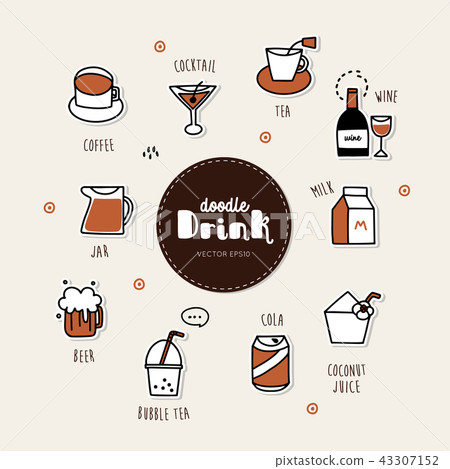 drinks hand drawn doodle icons set. 43307152