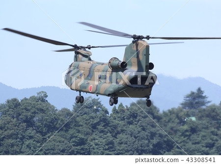 The Ground Self Defense Force's CH-47J Chinook transport helicopter is also active in disaster dispatching hovering in forest areas 43308541