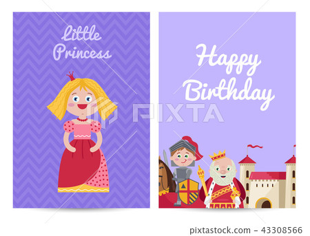 Happy birthday kids postcard with princess 43308566