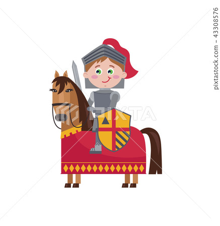 Little knight in iron armor on horse Little knight in iron armor on horse 43308576