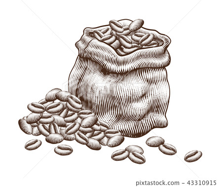 Engraved jute bag of coffee beans Engraved jute bag of coffee beans 43310915