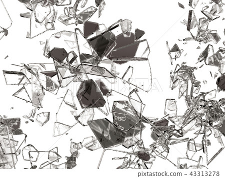 Pieces of broken or cracked glass on white 43313278