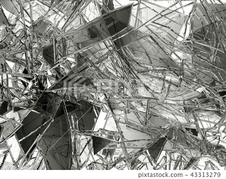 Pieces of glass broken or cracked on white Pieces of glass broken or cracked on white 43313279