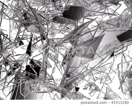 Pieces of glass broken or cracked on white 43313280