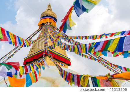 Boudhanath Stupa and prayer flags in Kathmandu 43313306