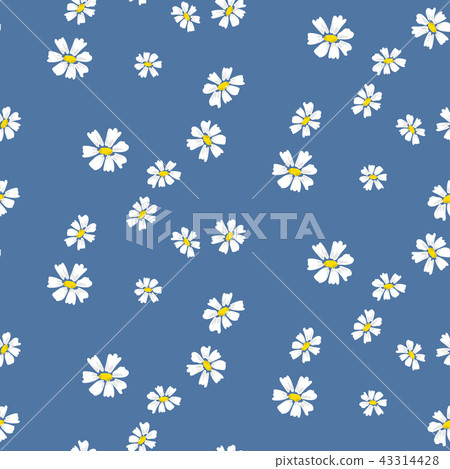 Retro daisy simple blue florals seamless vector pattern. 43314428