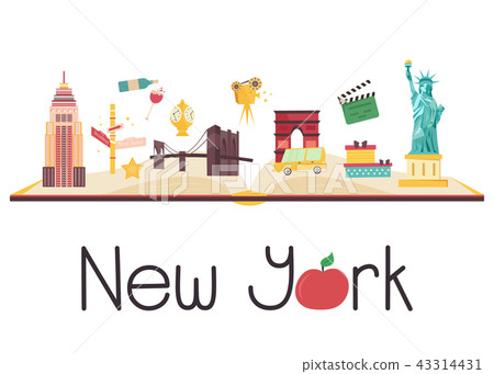 Postcard with famous New York destinations, symbol 43314431