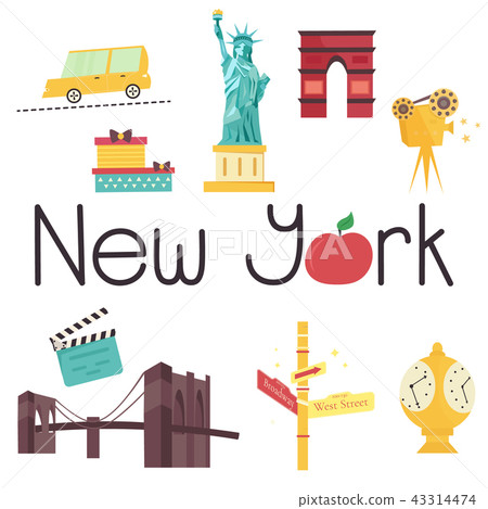 Set of famous New York attractions and symbols Set of famous New York attractions and symbols 43314474
