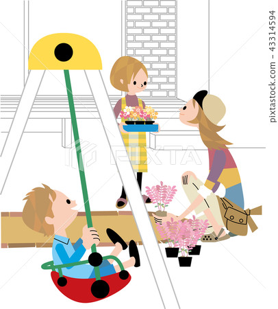 做園藝工作的母親和孩子 43314594