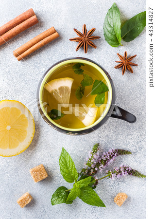 Cup of tea, mint and lemon, brown sugar cinnamon 43314827