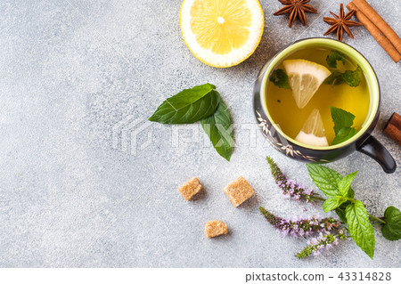 Cup of tea, mint and lemon, brown sugar cinnamon 43314828
