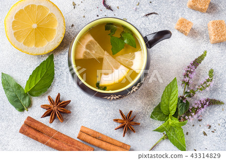 Cup of tea, mint and lemon, brown sugar cinnamon 43314829