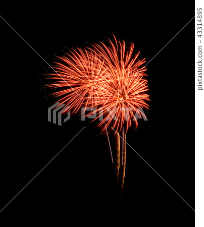Red Fireworks explosion on black sky 43314895