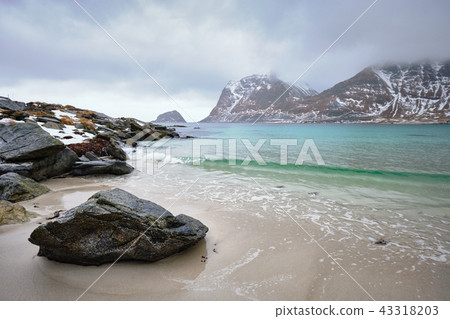 Rocky coast of fjord in Norway 43318203