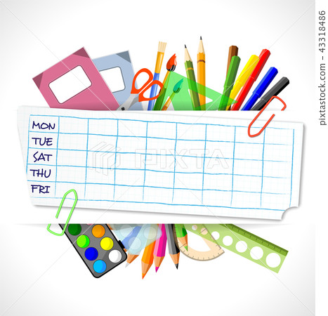 school timetable with stationery 43318486