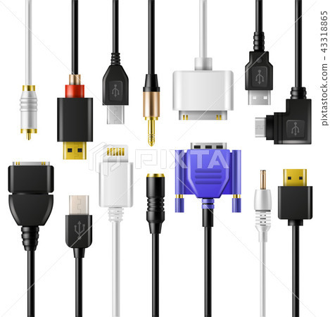 USB wire cable vector phone charger electric device of charging technology illustration set of USB wire cable vector phone charger electric device of charging technology illustration set of 43318865