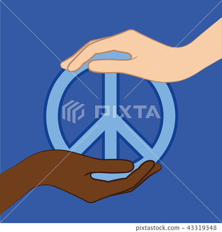 white and black hand hold peace symbol blue white and black hand hold peace symbol blue 43319348