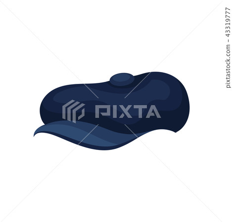Flat vector icon of blue men s hat with short visor. Casual peaked cap. Stylish male headwear 43319777