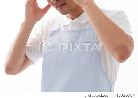 護老者，圍裙，抱頭，擔心，思考，疲勞，累了 43320597