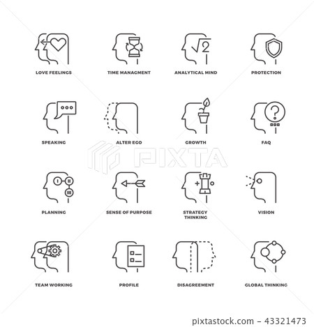 Human mind process, brain features line vector... - Stock Illustration ...