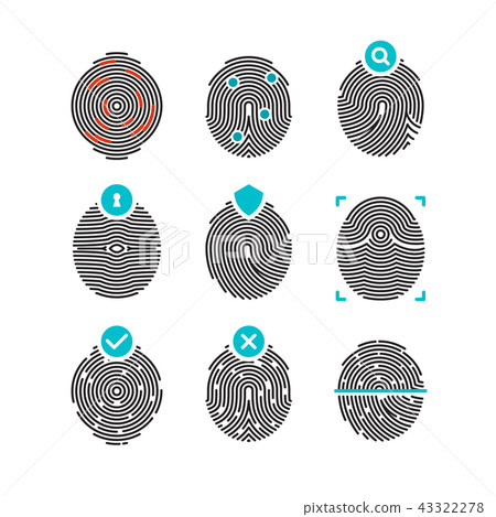 Fingerprint vector icons. Identity finger prints or thumbprints 43322278