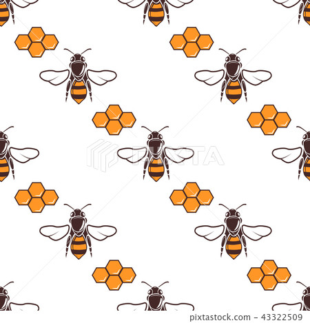 Bees, honey vector seamless pattern in brown and orange 43322509