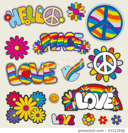 Retro hippie patches vector emblems 43322696