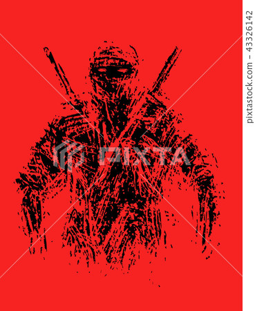 Ninja with sword preparing to attack. Vector Ninja with sword preparing to attack. Vector 43326142