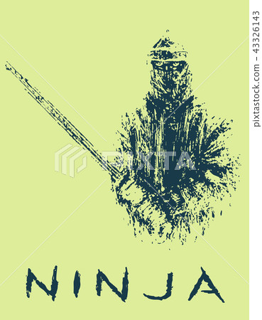 Ninja with sword preparing to attack. Vector  43326143