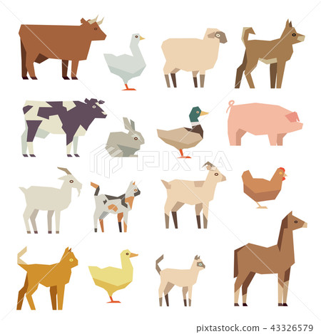 Pets and farm animals vector flat icons set 43326579
