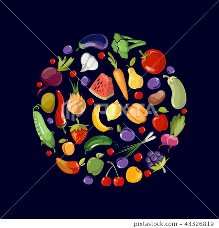 Fruits and vegetables organic food icons in circle design 43326819