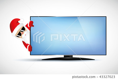 Hipster Santa Claus with cool beard and sunglasses behind TV 43327023