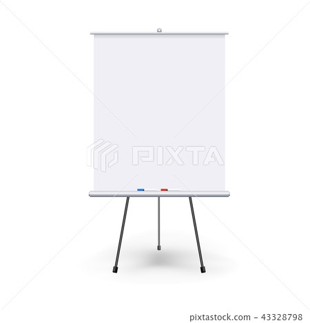 realistic blank flipchart with three legs isolated on white clean background. White roll up banner 43328798