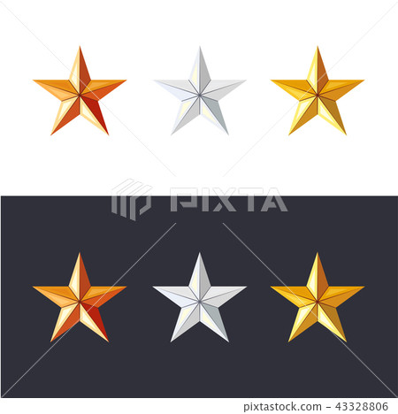Golden, silver and bronze stars set. Game achievements and awards. 3d style . Rank icons. 43328806